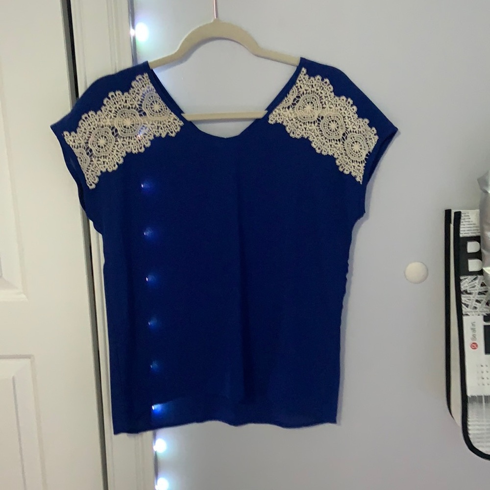 Blue with white shirt